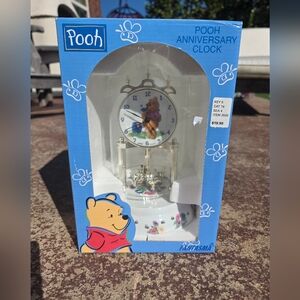 Disney Winnie The Pooh Anniversary Clock Porcelain, Glass Dome, Bees Pendulum